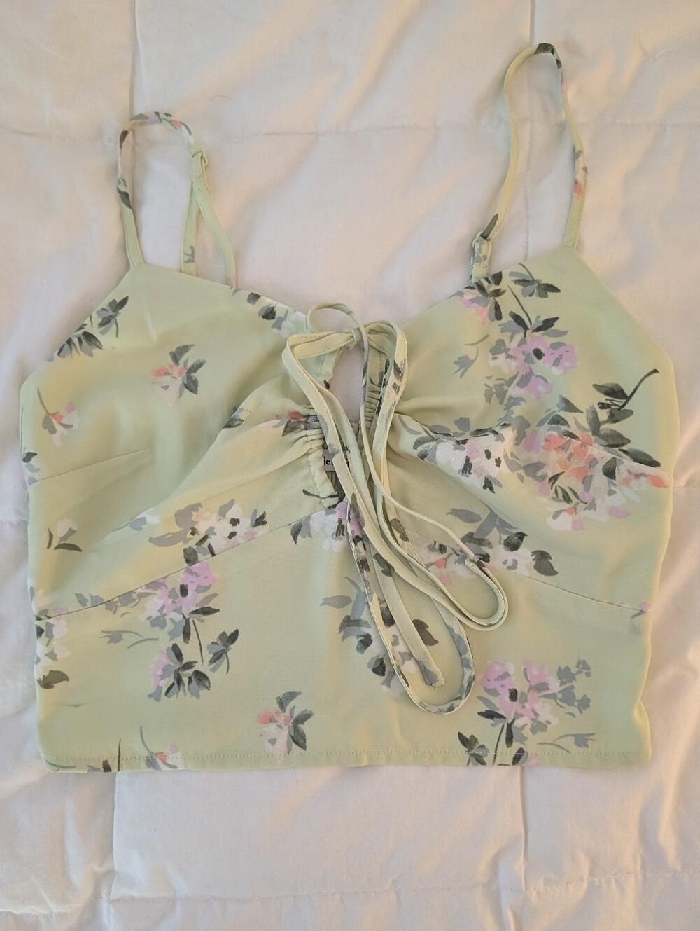 Abercrombie & Fitch Pale Green Floral Lace-Up Crop Top